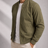 Men's Suede Bomber Jacket with Ribbed Trim