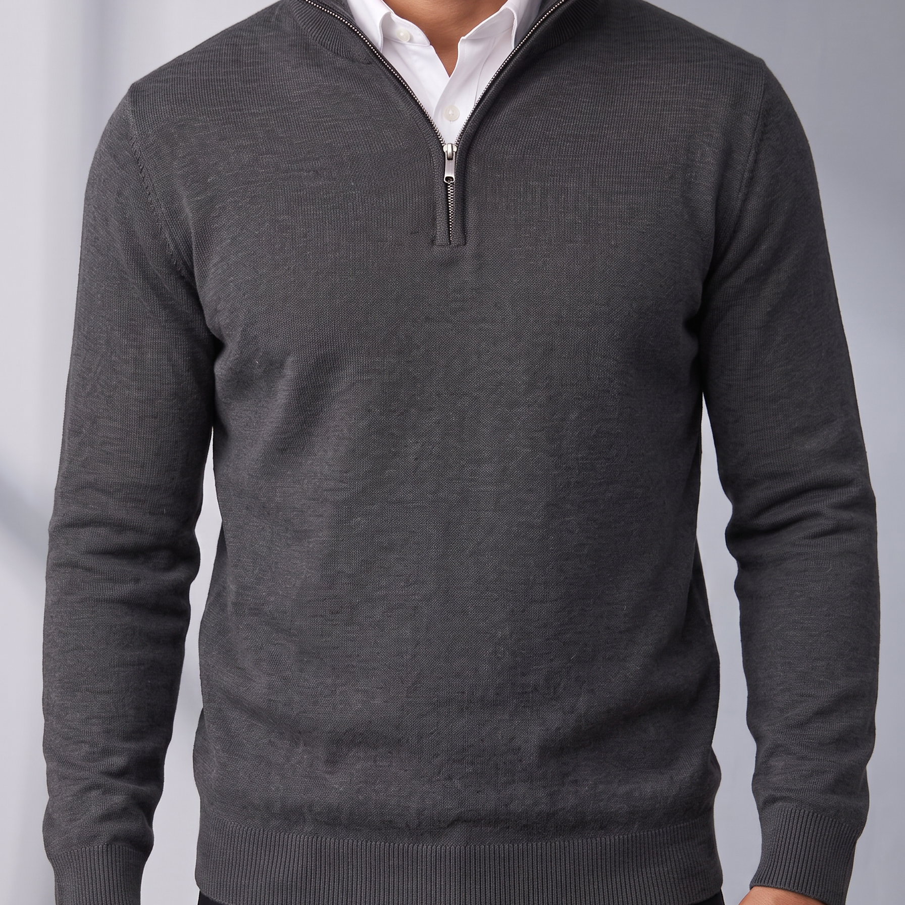 Men's Fine Knit Quarter Zip Sweater with Stand Collar