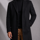 Men's Single Breasted Wool Coat Notch Lapel Design