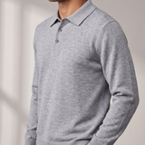 Men's Fine Knit Long Sleeve Polo with Contrast Buttons
