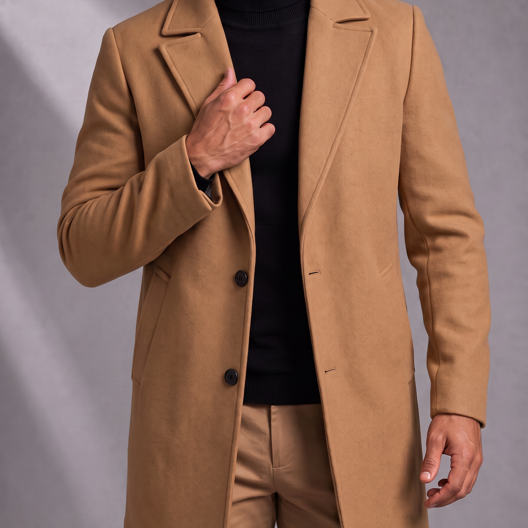 Men's Single Breasted Wool Coat Notch Lapel Design