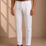 Men's Classic Linen Pleated Trousers from Breathable Fabric