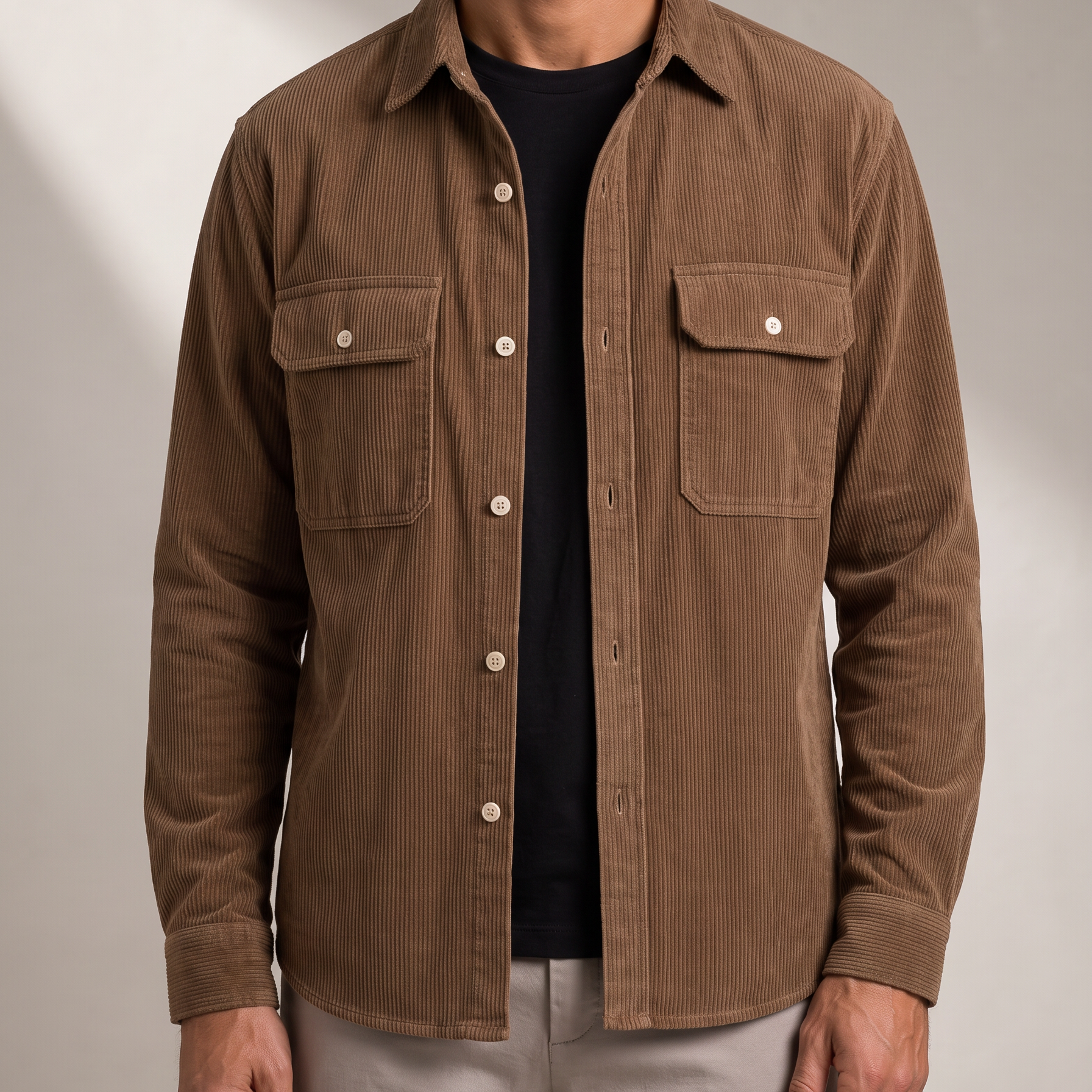 Men's Corduroy Overshirt with Double Chest Pockets