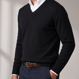 Men's Fine Knit V-Neck Sweater Layered Collar Style