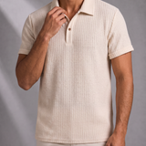 Men's Waffle Knit Polo Shirt with Double Button