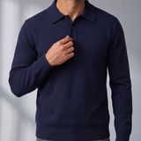 Men's Fine Knit Long Sleeve Polo with Contrast Buttons