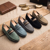 Men's Suede Driving Loafers with Striped Web Trim