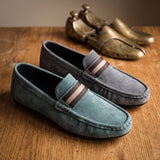 Men's Suede Driving Loafers with Striped Web Trim