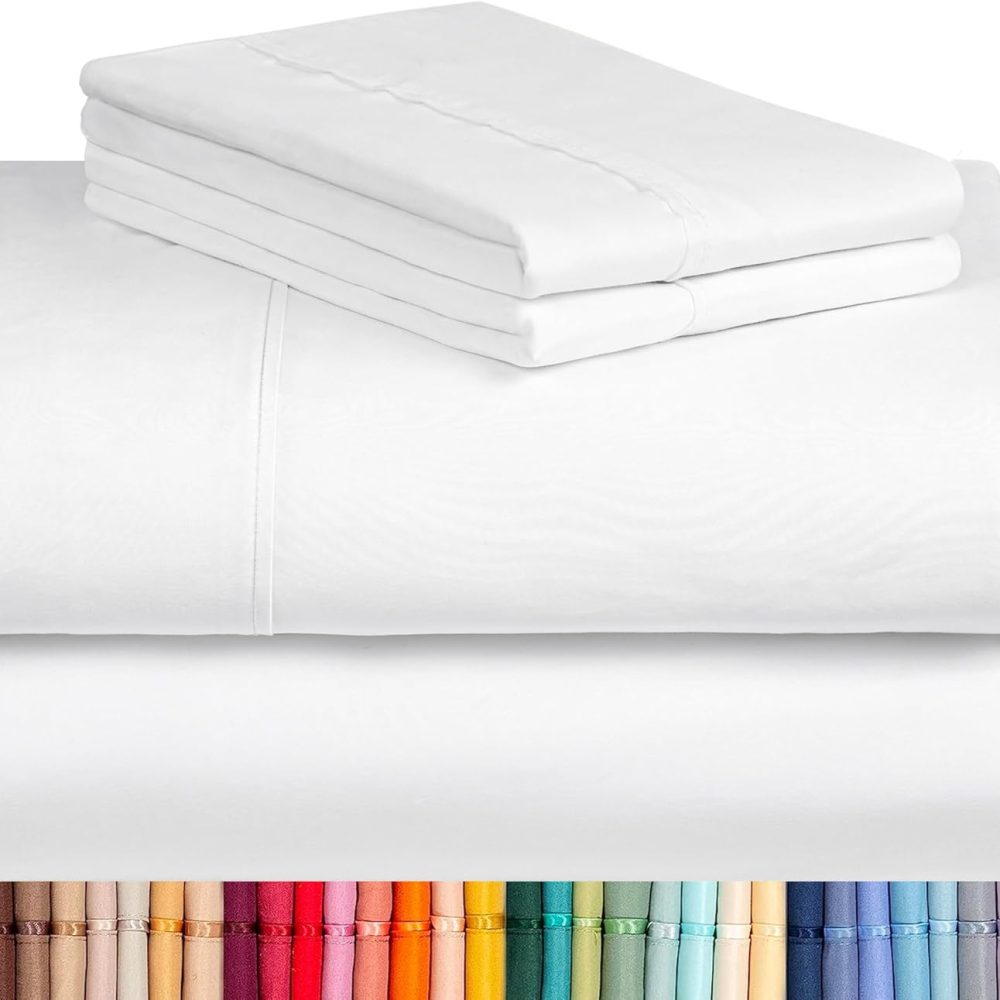 LuxClub 4 PC Queen Sheet Set, Bed Sheets Queen Size, Deep Pockets 18" Wrinkle Free Cooling Bed Sheets Machine Washable Hotel Bedding Silky Soft - White Queen